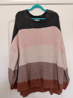 American Eagle Colorblock Sweater - Pink, Cream & Brown